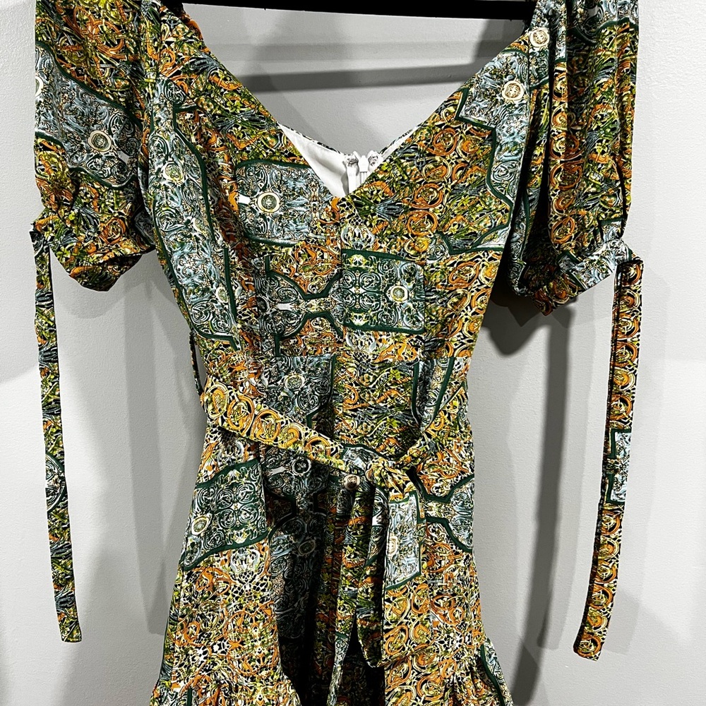 Luxxel Green & Orange Boho Floral Mini Dress Size S - Picture 2 of 3